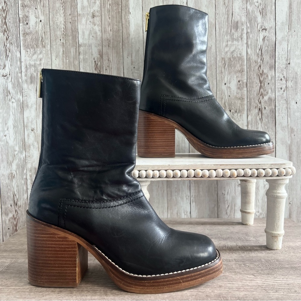 Free People Portwood Black Leather Heeled Boots 37.5